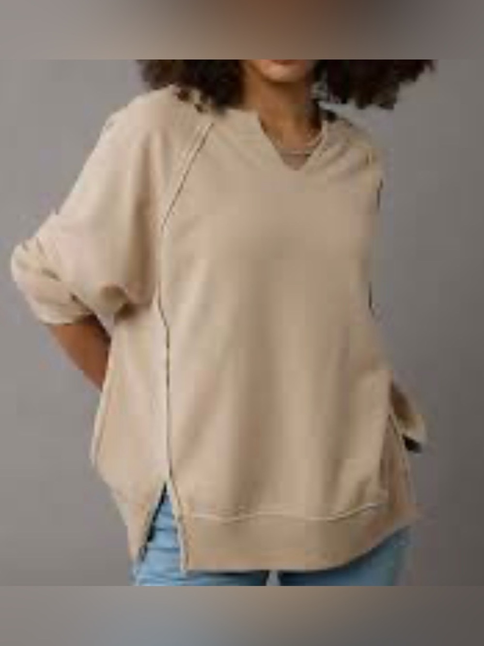 American Eagle Seriously Lived-In Crewneck Sweatshirt In Cream/Tan Size XS